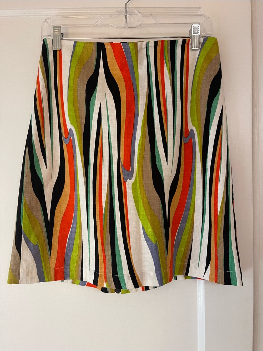 Halogen Multicolor Wave Stripe A-Line Skirt - Orange, Green, Black, Cream, Gray